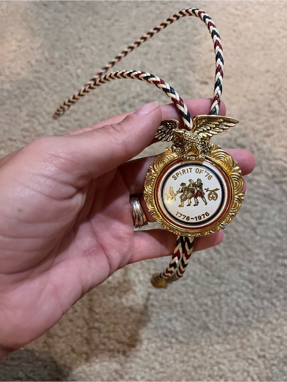 Vintage Spirit of '76 Gold Eagle Medallion Bolo tie patriotic western cowboy